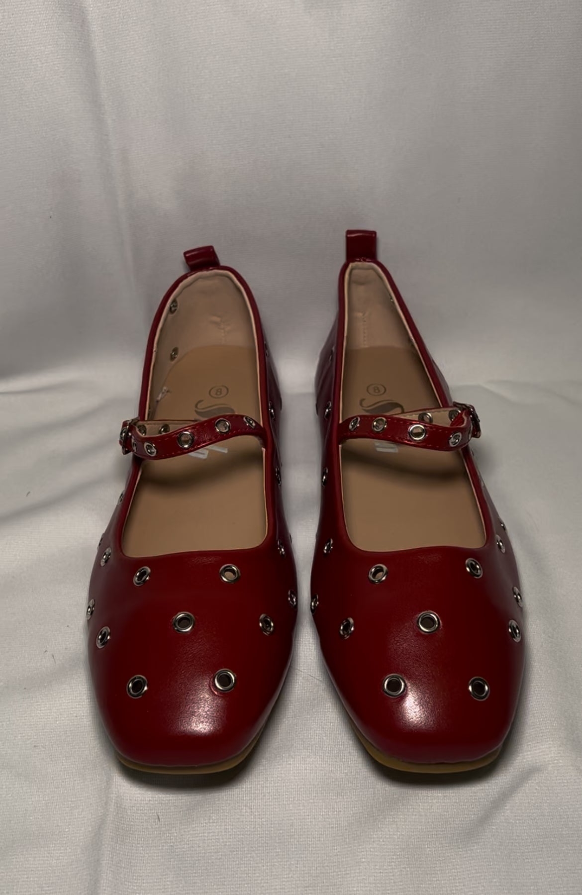 Red Eyelet Buckle Ballerina Flat