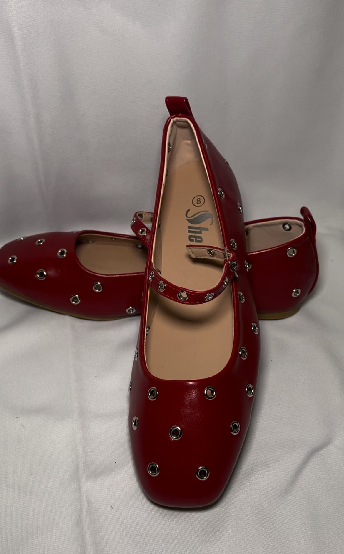 Red Eyelet Buckle Ballerina Flat