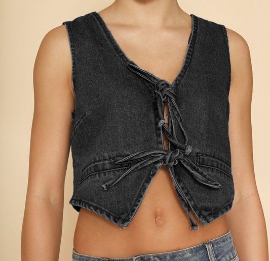 Denim Front Tie Vest
