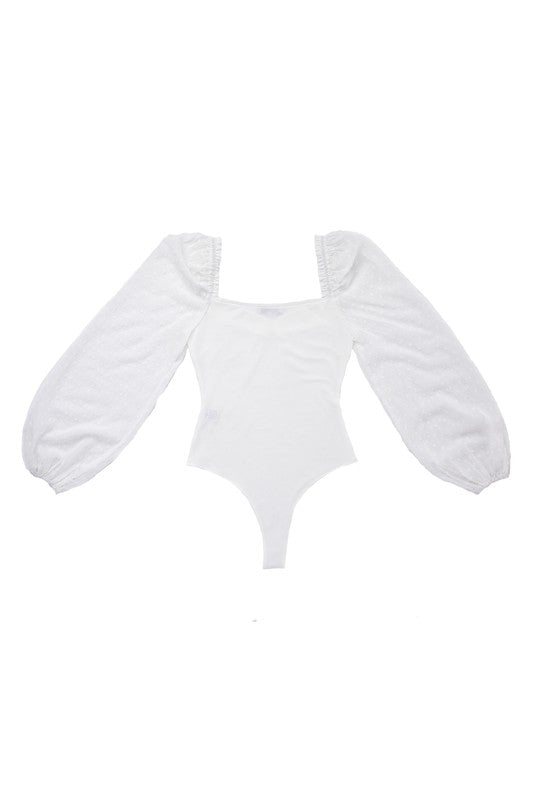 Swiss Dot Balloon Sleeve Bodysuit