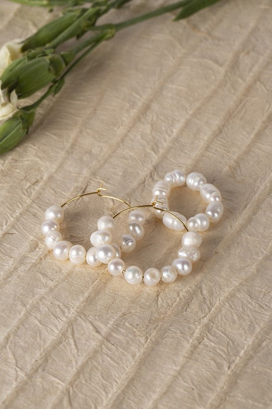 Pearl Hoop Earrings and Ring Set