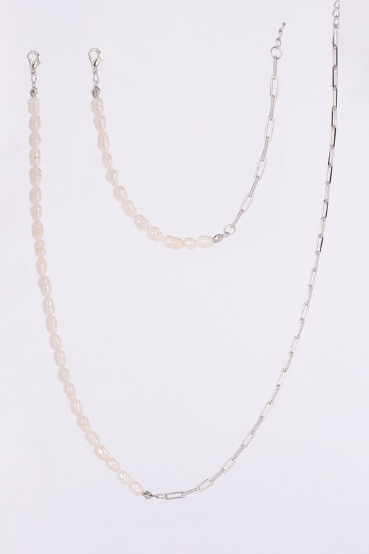 Silver Pearl Chain Bracelet & Necklace