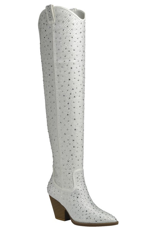 Rhinestone Over-Knee Western Boots