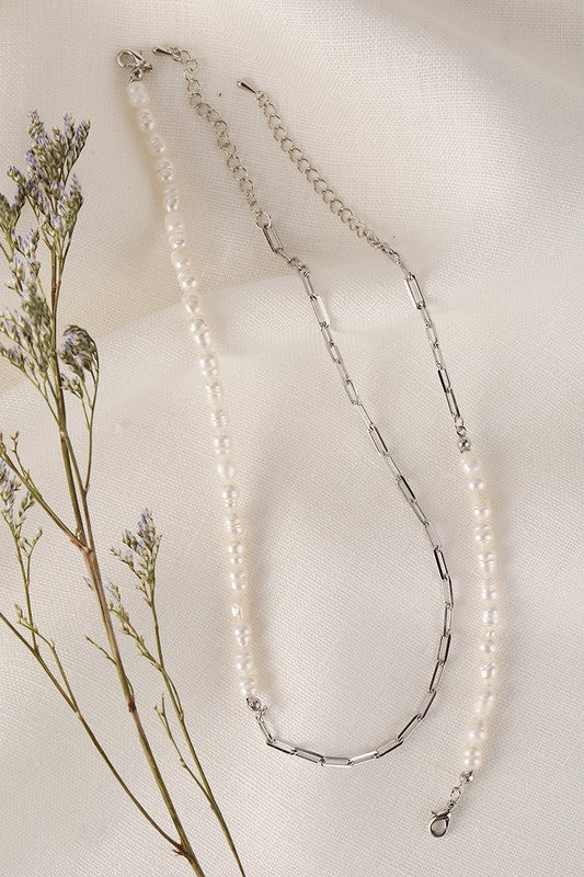 Silver Pearl Chain Bracelet & Necklace