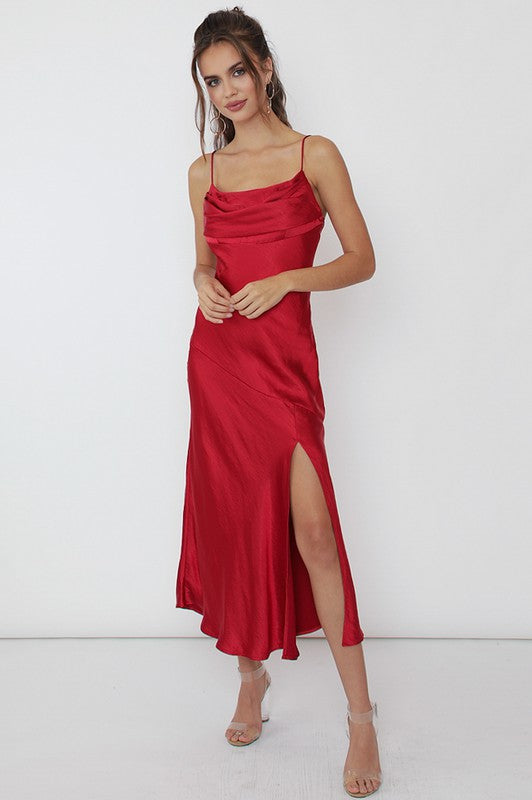 Wine & Dine Satin Midi Dress