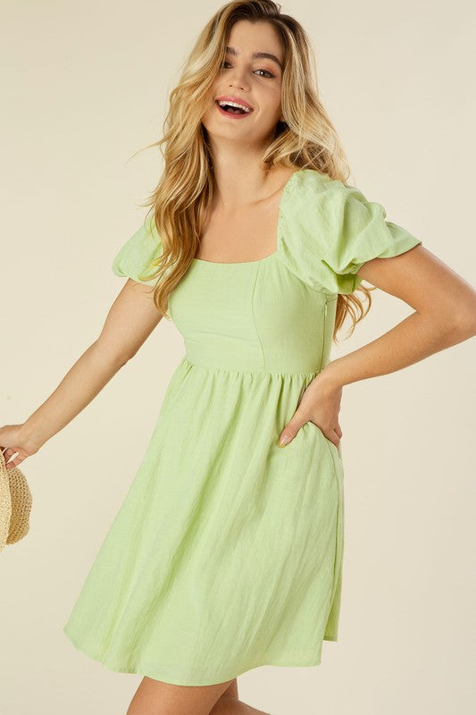 Lime Green Puff Sleeve Dress