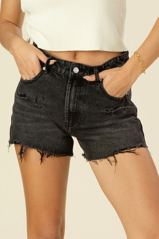 Black Distressed Denim Shorts