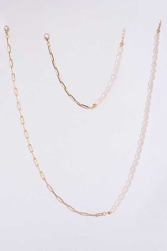 Gold Pearl Chain Bracelet & Necklace