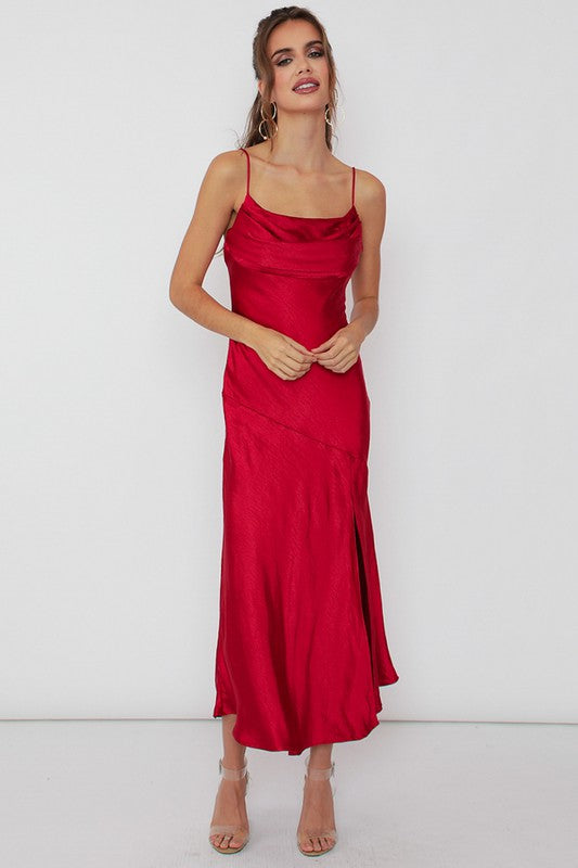 Wine & Dine Satin Midi Dress