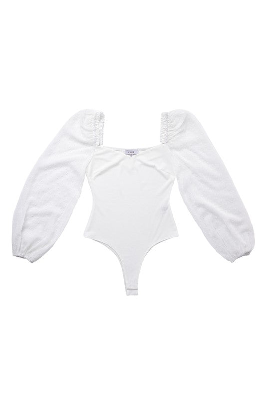 Swiss Dot Balloon Sleeve Bodysuit