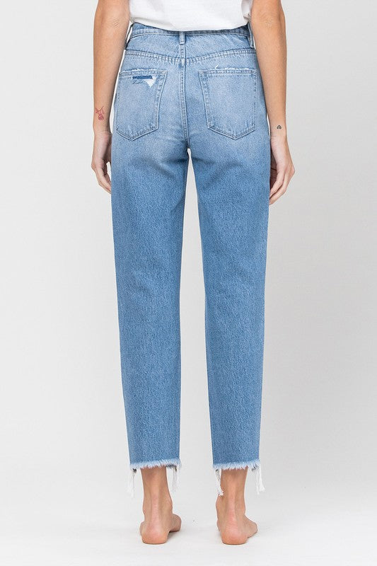 Bille Distressed Raw Hem Mom Jeans