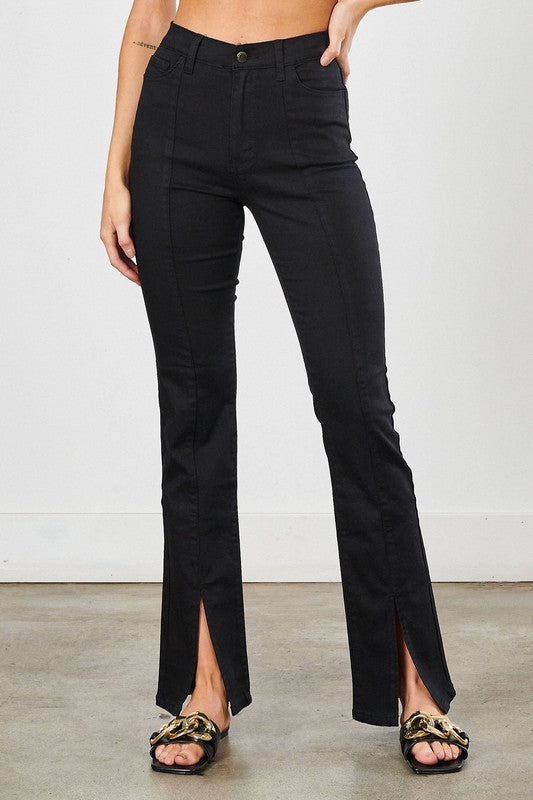 Shelby Front Slit Black Jeans