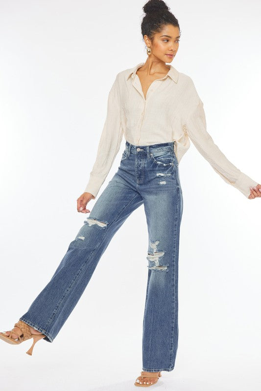 Ultra High Rise Distressed Flare Jeans