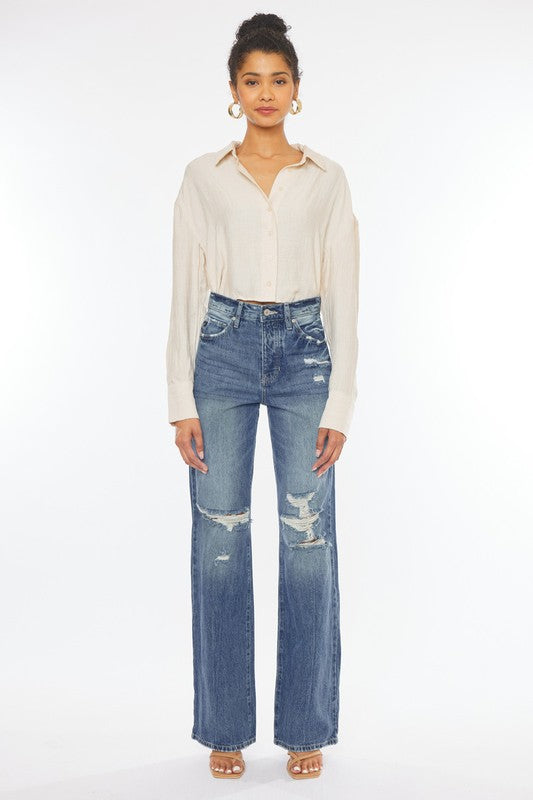 Ultra High Rise Distressed Flare Jeans