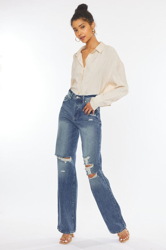 Ultra High Rise Distressed Flare Jeans