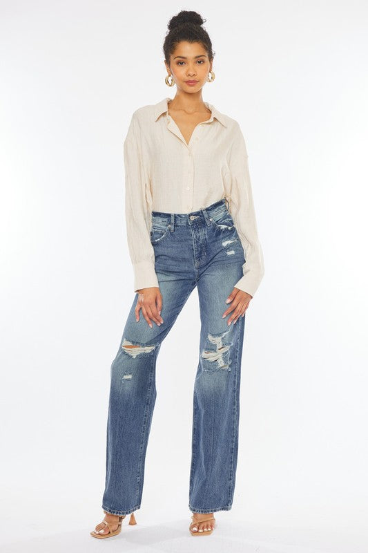 Ultra High Rise Distressed Flare Jeans