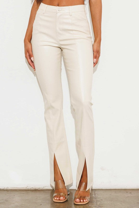 Cream Vegan Leather Bootcut Pants