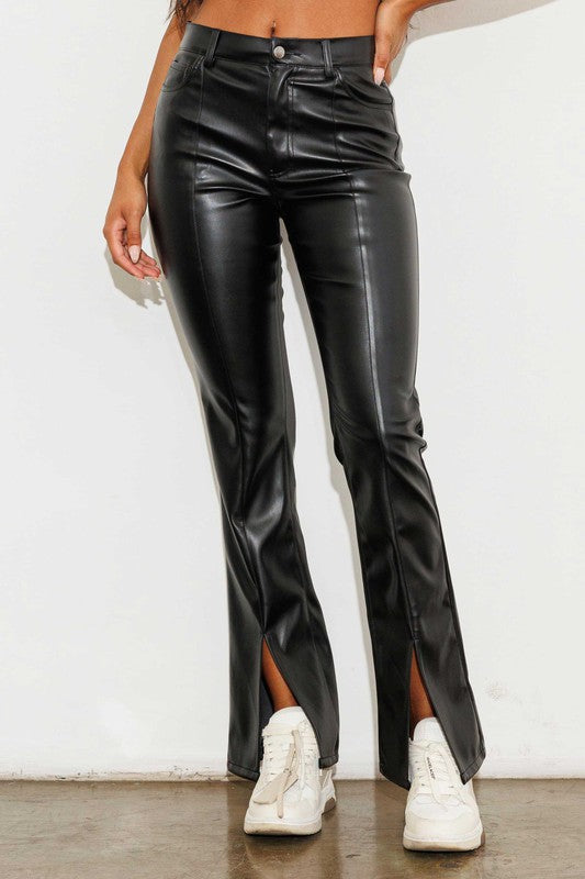 Black Vegan Leather Bootcut Pants